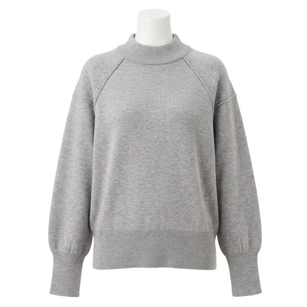 NEW ZENANA mockneck exposed seam sweater in heather grey
